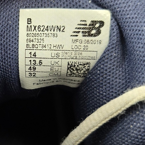 New Balance 624v2 Mens White Navy Blue Leather Training Shoes MX624WN2 Size 14 - Picture 5 of 14